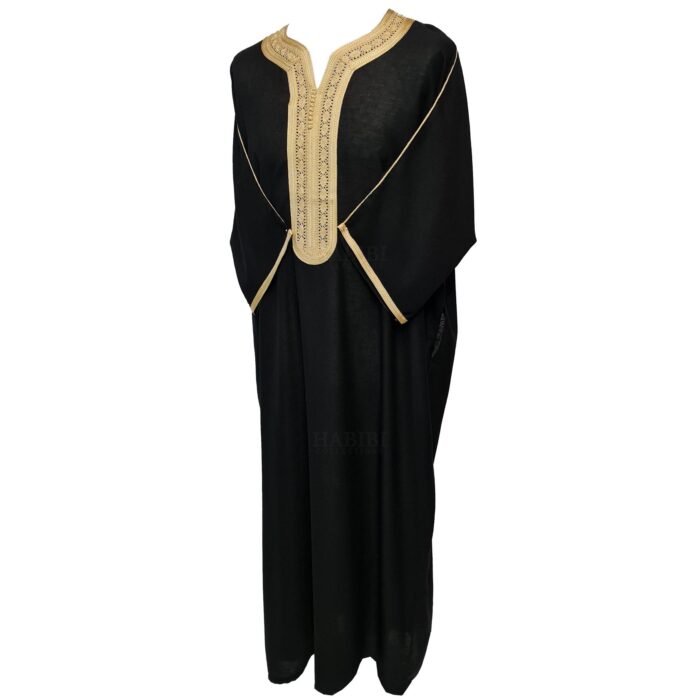 Moroccan Cotton Black 3 Quarter Sleeve Thobe Jubba Kandora Dishdasha (13)