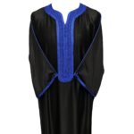 Moroccan Cotton Black 3 Quarter Sleeve Thobe Jubba Kandora Dishdasha (19)