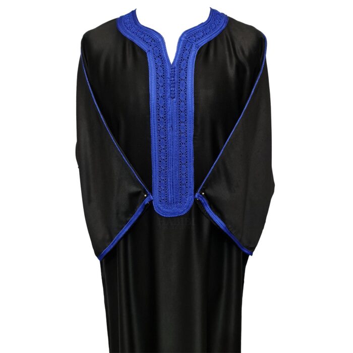 Moroccan Cotton Black 3 Quarter Sleeve Thobe Jubba Kandora Dishdasha (19)