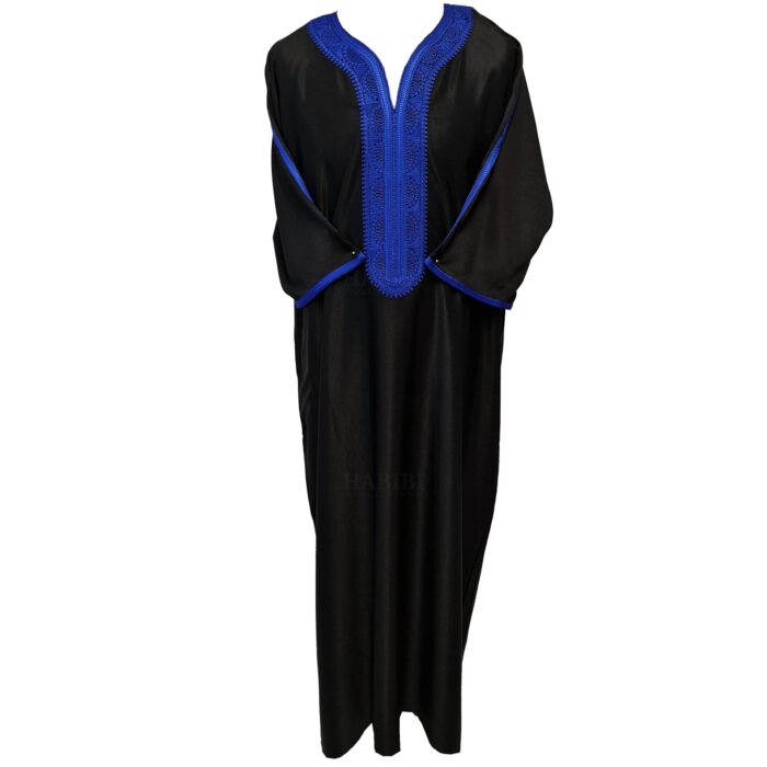 Moroccan Cotton Black 3 Quarter Sleeve Thobe Jubba Kandora Dishdasha (2)