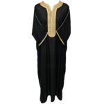 Moroccan Cotton Black 3 Quarter Sleeve Thobe Jubba Kandora Dishdasha (24)