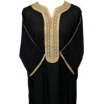 Moroccan Cotton Black 3 Quarter Sleeve Thobe Jubba Kandora Dishdasha (25)