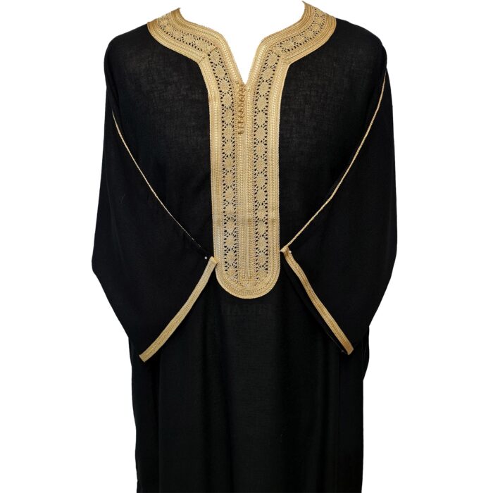 Moroccan Cotton Black 3 Quarter Sleeve Thobe Jubba Kandora Dishdasha (25)