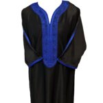 Moroccan Cotton Black 3 Quarter Sleeve Thobe Jubba Kandora Dishdasha (3)