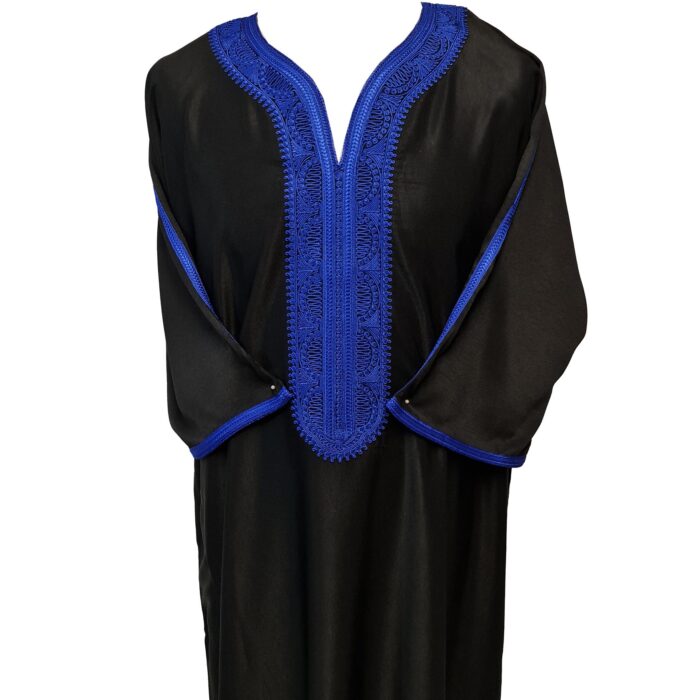 Moroccan Cotton Black 3 Quarter Sleeve Thobe Jubba Kandora Dishdasha (3)