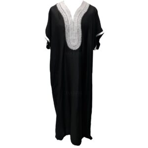 Moroccan Cotton Black Short Sleeve Thobe Jubba Kandora Dishdasha (73)