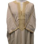 Moroccan Cotton Blend Beige 3 Quarter Sleeve Thobe Jubba Kandora Dishdasha (13)