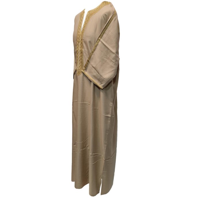 Moroccan Cotton Blend Beige 3 Quarter Sleeve Thobe Jubba Kandora Dishdasha (14)