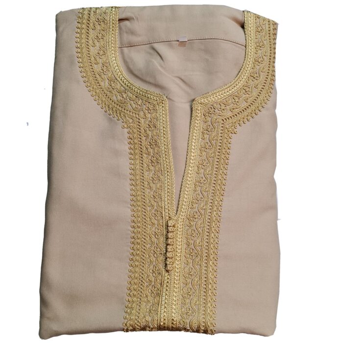 Moroccan Cotton Blend Beige 3 Quarter Sleeve Thobe Jubba Kandora Dishdasha (19)