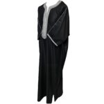 Moroccan Cotton Blend Black 3 Quarter Sleeve Thobe Jubba Kandora Dishdasha (13)