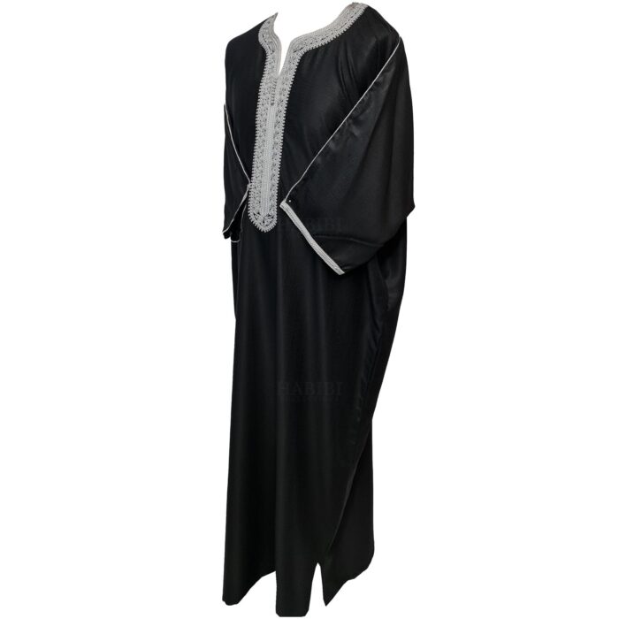 Moroccan Cotton Blend Black 3 Quarter Sleeve Thobe Jubba Kandora Dishdasha (13)
