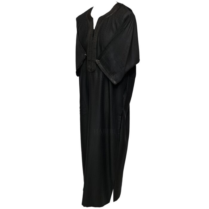 Moroccan Cotton Blend Black 3 Quarter Sleeve Thobe Jubba Kandora Dishdasha (13)