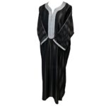 Moroccan Cotton Blend Black 3 Quarter Sleeve Thobe Jubba Kandora Dishdasha (13)