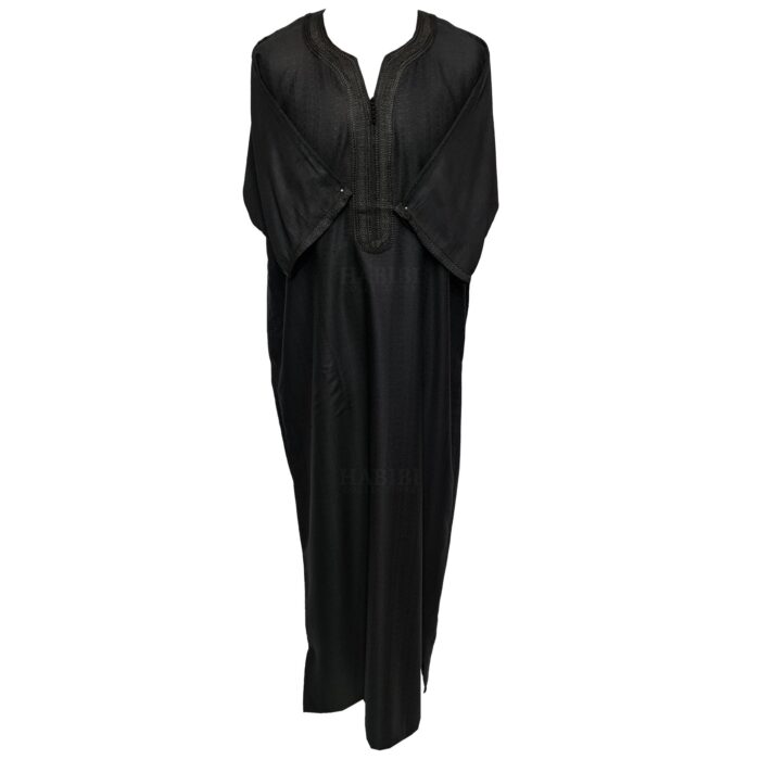 Moroccan Cotton Blend Black 3 Quarter Sleeve Thobe Jubba Kandora Dishdasha (14)