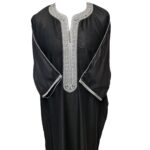 Moroccan Cotton Blend Black 3 Quarter Sleeve Thobe Jubba Kandora Dishdasha (19)