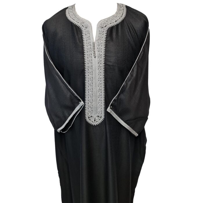 Moroccan Cotton Blend Black 3 Quarter Sleeve Thobe Jubba Kandora Dishdasha (19)
