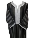 Moroccan Cotton Blend Black 3 Quarter Sleeve Thobe Jubba Kandora Dishdasha (19)