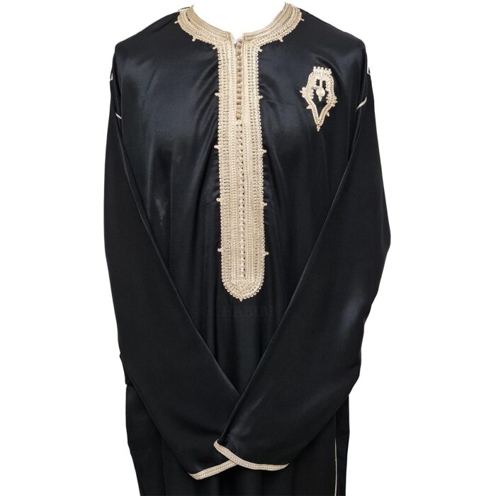 Moroccan Cotton Blend Black Beige Long Sleeve Thobe Jubba Kandora Dishdasha (14)