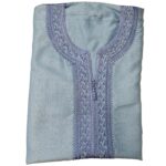 Moroccan Cotton Blend Blue 3 Quarter Sleeve Thobe Jubba Kandora Dishdasha (2)