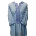 Moroccan Cotton Blend Blue 3 Quarter Sleeve Thobe Jubba Kandora Dishdasha (4)