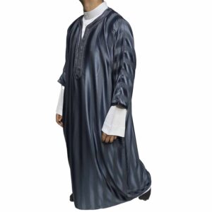 Moroccan Cotton Blend Blue Grey 3 Quarter Sleeve Thobe Jubba Kandora Dishdasha M3qsatash 2527 (2)
