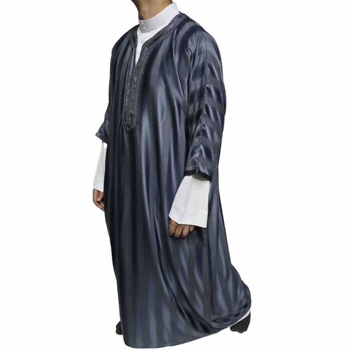 Moroccan Cotton Blend Blue Grey 3 Quarter Sleeve Thobe Jubba Kandora Dishdasha M3qsatash 2527 (2)