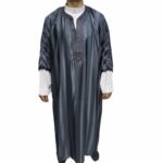 Moroccan Cotton Blend Blue Grey 3 Quarter Sleeve Thobe Jubba Kandora Dishdasha M3qsatash 2527 (3)