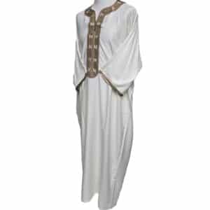 Moroccan Cotton Blend Cream 3 Quarter Sleeve Thobe Jubba Kandora Dishdasha M3qsatash 5555 (4)