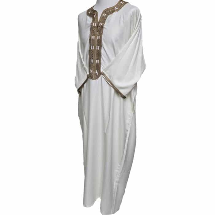Moroccan Cotton Blend Cream 3 Quarter Sleeve Thobe Jubba Kandora Dishdasha M3qsatash 5555 (4)