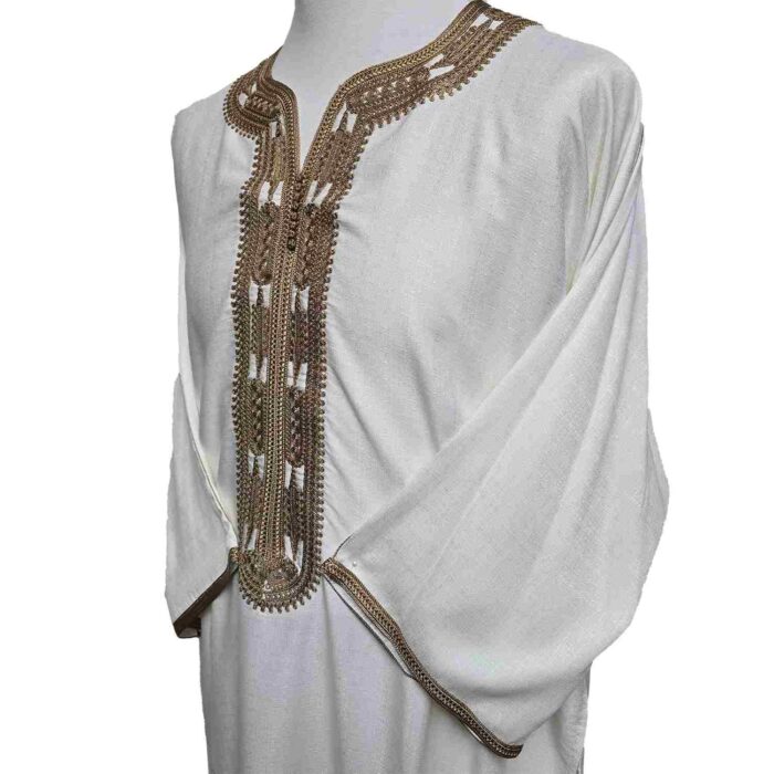 Moroccan Cotton Blend Cream 3 Quarter Sleeve Thobe Jubba Kandora Dishdasha M3qsatash 5555 (5)