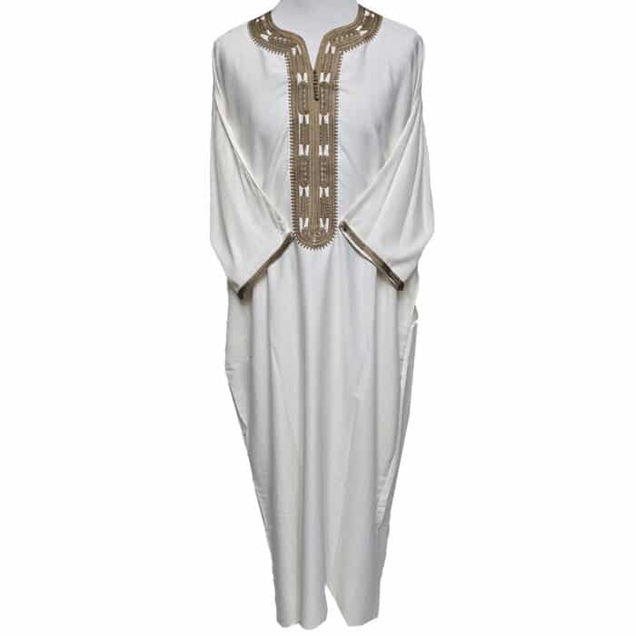 Moroccan Cotton Blend Cream 3 Quarter Sleeve Thobe Jubba Kandora Dishdasha M3qsatash 5555 (6)