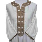 Moroccan Cotton Blend Cream 3 Quarter Sleeve Thobe Jubba Kandora Dishdasha M3qsatash 5555 (7)
