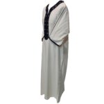 Moroccan Cotton Blend Cream Black 3 Quarter Sleeve Thobe Jubba Kandora Dishdasha (24)
