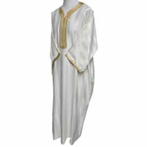 Moroccan Cotton Blend Cream Gold 3 Quarter Sleeve Thobe Jubba Kandora Dishdasha M3qsatash 4444(4)