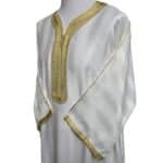 Moroccan Cotton Blend Cream Gold 3 Quarter Sleeve Thobe Jubba Kandora Dishdasha M3qsatash 4444(5)