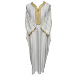 Moroccan Cotton Blend Cream Gold 3 Quarter Sleeve Thobe Jubba Kandora Dishdasha M3qsatash 4444(6)