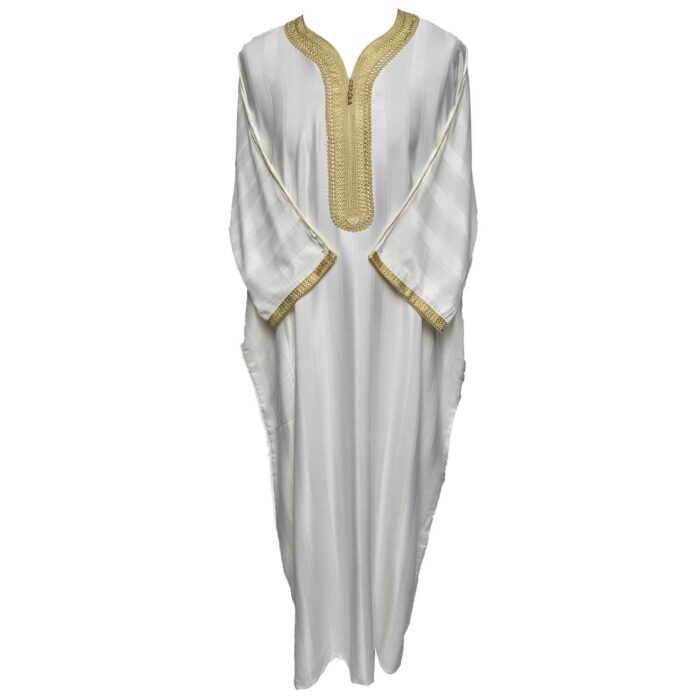 Moroccan Cotton Blend Cream Gold 3 Quarter Sleeve Thobe Jubba Kandora Dishdasha M3qsatash 4444(6)