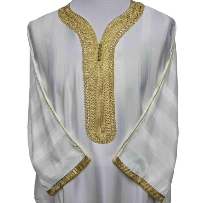 Moroccan Cotton Blend Cream Gold 3 Quarter Sleeve Thobe Jubba Kandora Dishdasha M3qsatash 4444(7)