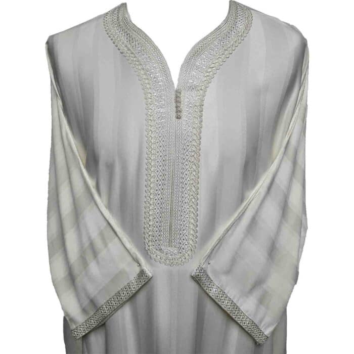 Moroccan Cotton Blend Cream Off White 3 Quarter Sleeve Thobe Jubba Kandora Dishdasha M3qsatash 66aa (4)