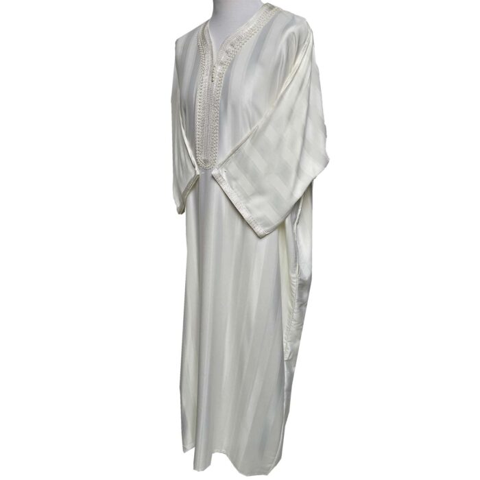 Moroccan Cotton Blend Cream Off White 3 Quarter Sleeve Thobe Jubba Kandora Dishdasha M3qsatash 66aa (5)