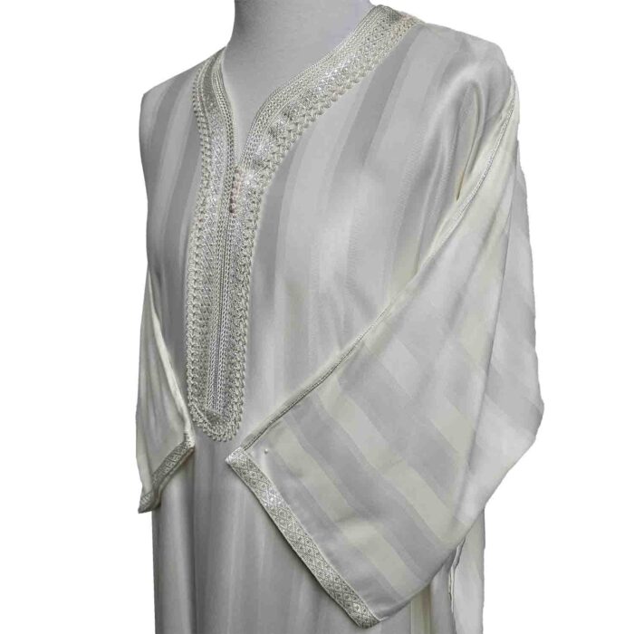 Moroccan Cotton Blend Cream Off White 3 Quarter Sleeve Thobe Jubba Kandora Dishdasha M3qsatash 66aa (6)