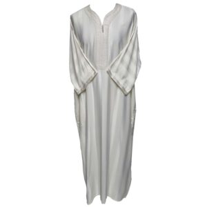 Moroccan Cotton Blend Cream Off White 3 Quarter Sleeve Thobe Jubba Kandora Dishdasha M3qsatash 66aa (7)