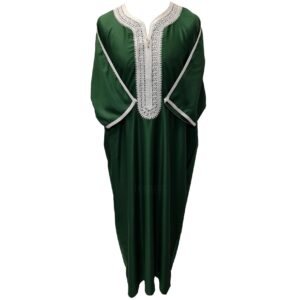 Moroccan Cotton Blend Dark Green 3 Quarter Sleeve Thobe Jubba Kandora Dishdasha (1)