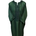 Moroccan Cotton Blend Dark Green 3 Quarter Sleeve Thobe Jubba Kandora Dishdasha (109)
