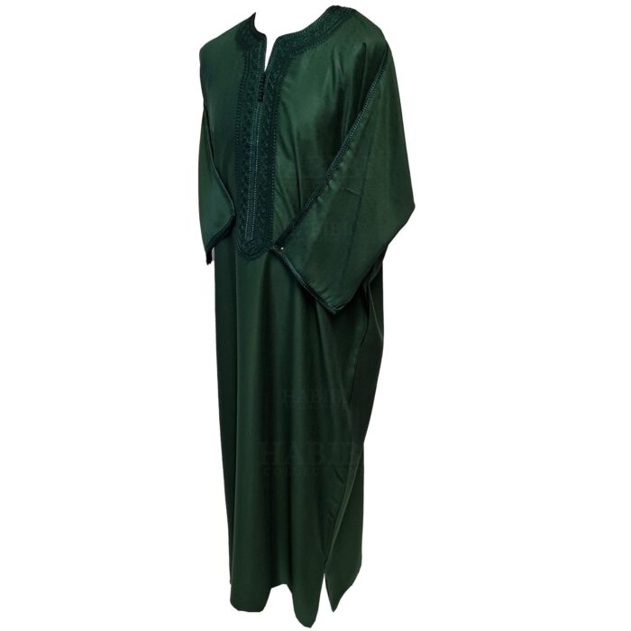 Moroccan Cotton Blend Dark Green 3 Quarter Sleeve Thobe Jubba Kandora Dishdasha (110)