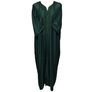 Moroccan Cotton Blend Dark Green 3 Quarter Sleeve Thobe Jubba Kandora Dishdasha (13)