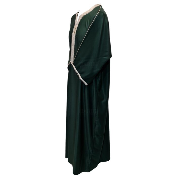 Moroccan Cotton Blend Dark Green 3 Quarter Sleeve Thobe Jubba Kandora Dishdasha (4)