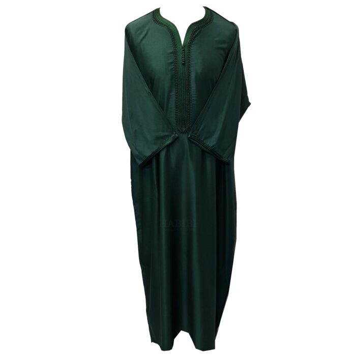 Moroccan Cotton Blend Dark Green 3 Quarter Sleeve Thobe Jubba Kandora Dishdasha (43)
