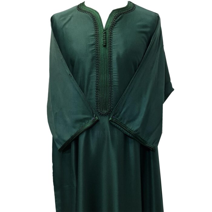 Moroccan Cotton Blend Dark Green 3 Quarter Sleeve Thobe Jubba Kandora Dishdasha (44)