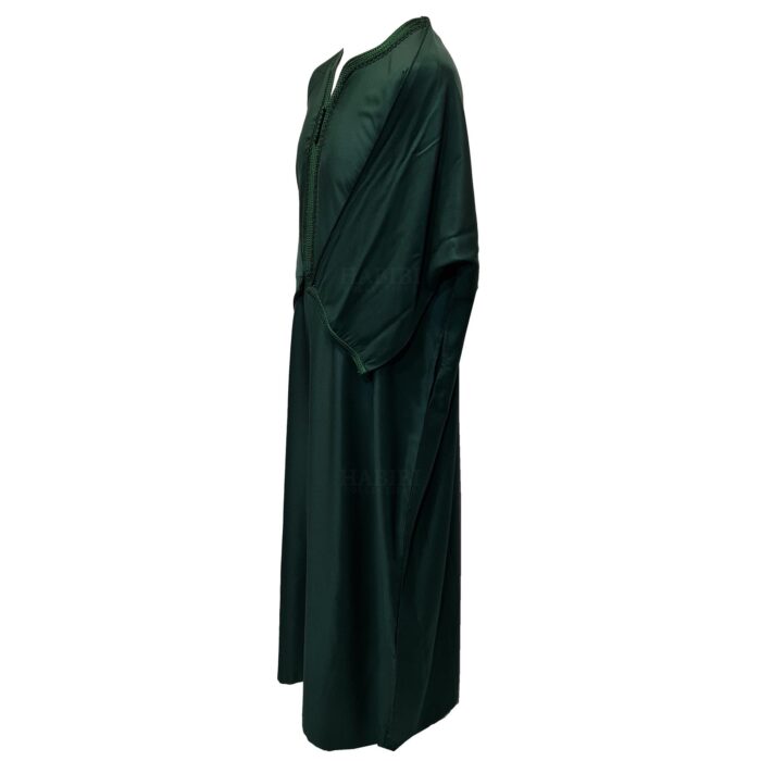 Moroccan Cotton Blend Dark Green 3 Quarter Sleeve Thobe Jubba Kandora Dishdasha (45)